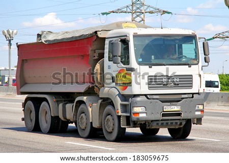 MOSCOW, RUSSIA - JUNE 2, 2012: MAN TGA dump truck at the interurban road.