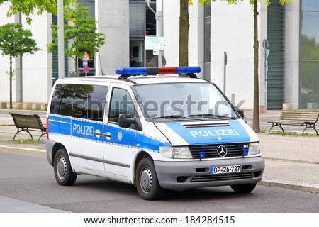 BERLIN, GERMANY - SEPTEMBER 10, 2013: Mercedes-Benz Vito police car at the city street.