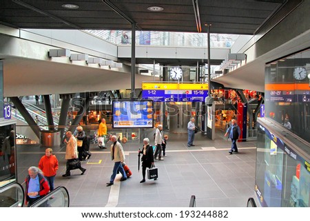 BERLIN, GERMANY - SEPTEMBER 12, 2013: Interior of the Berlin Hauptbahnhof (Berlin Central Railway Station).