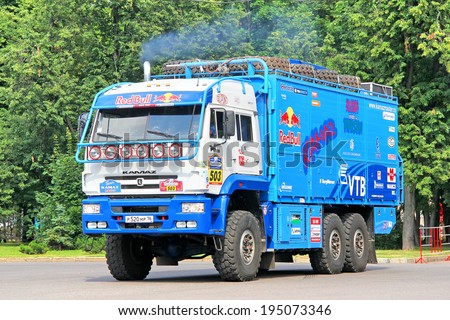 MOSCOW, RUSSIA - JULY 7, 2012: Nikolay Strakhov\'s KamAZ 635050 assistance truck No. 503 of the Team KAMAZ Master takes part at the annual Silkway Rally - Dakar series.
