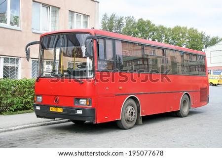 ZLATOUST, RUSSIA - AUGUST 23, 2008: Red LAZ A1414 Liner interurban coach at the bus station.
