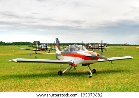 PERVUSHINO, RUSSIA - JUNE 29, 2013: Small sportive plane presented at the annual Small Aviation Festival.