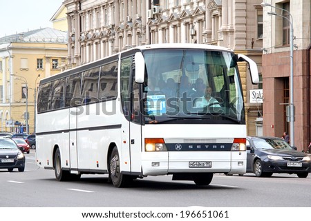 MOSCOW, RUSSIA - JUNE 2, 2013: White Setra S315HD interurban coach at the city street.