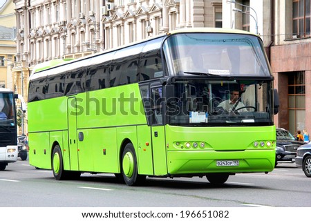 MOSCOW, RUSSIA - JUNE 2, 2013: Green Neoplan N1116 Cityliner interurban coach at the city street.