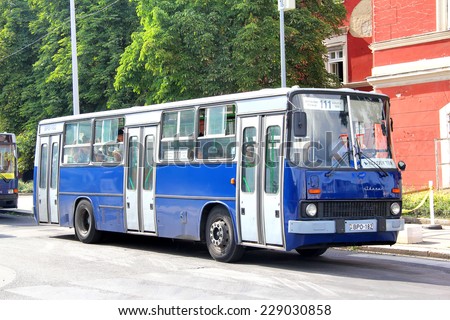 BUDAPEST, HUNGARY - JULY 23, 2014: Blue city bus Ikarus 260.46 at the bus station.