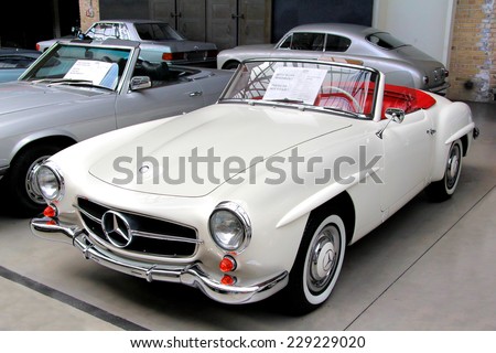 BERLIN, GERMANY - AUGUST 12, 2014: German classic vehicle Mercedes-Benz 190SL in the museum of vintage cars Classic Remise.
