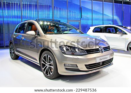 WOLFSBURG, GERMANY - AUGUST 14, 2014: German car Volkswagen Golf at the museum of the Volkswagen Autostadt.