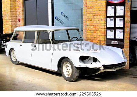BERLIN, GERMANY - AUGUST 12, 2014: French classic car Citroen DS Break in the workshop of the museum of vintage cars Classic Remise.