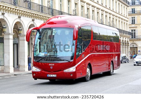 PARIS, FRANCE - AUGUST 8, 2014: Touristic coach Irizar PB at the city street.