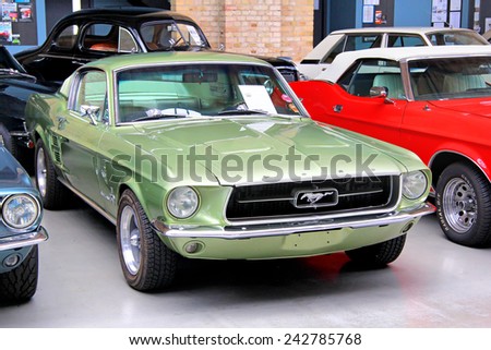 BERLIN, GERMANY - AUGUST 12, 2014: Classic american muscle car Ford Mustang in the museum of vintage cars Classic Remise.