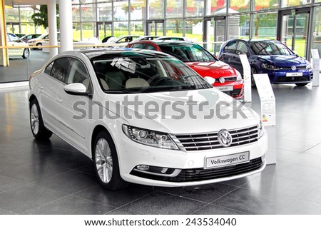 WOLFSBURG, GERMANY - AUGUST 14, 2014: Brand new saloon car Volkswagen Passat CC in the trade center of the Volkswagen Autostadt.