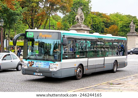 PARIS, FRANCE - AUGUST 8, 2014: City bus Irisbus Citelis 12M at the city street.