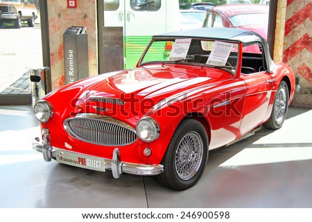 BERLIN, GERMANY - AUGUST 12, 2014: Classic british sports car Austin-Healey 3000 Mk II in the museum of vintage cars Classic Remise.