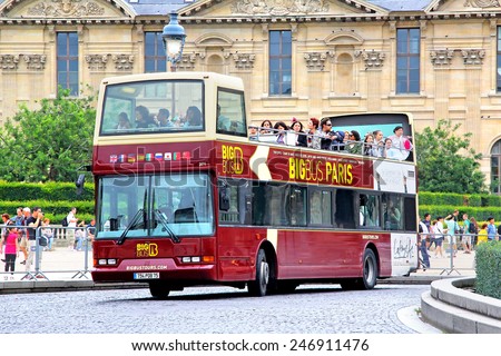PARIS, FRANCE - AUGUST 8, 2014: City sightseeing bus East Lancs Lolyne at the city street.