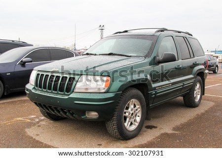 UFA, RUSSIA - APRIL 19, 2012: Motor car Jeep Grand Cherokee at the used cars trade center.