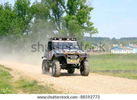 PAVLOVKA, RUSSIA - JUNE 26: Off-road buggy (No. 77) of Team ROTAS takes part at the annual trophy challenge \