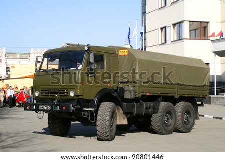CHELYABINSK, RUSSIA - MAY 9: Army truck KamAZ-5350 Mustang exhibited at the annual Victory Parade on May 9, 2009 in Chelyabinsk, Russia.