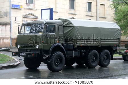 CHELYABINSK, RUSSIA - MAY 9: Army truck KamAZ-5350 \