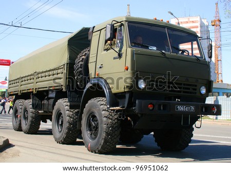 CHELYABINSK, RUSSIA - MAY 9: Army truck KamAZ-6350 Mustang exhibited at the annual Victory Parade on May 9, 2009 in Chelyabinsk, Russia.