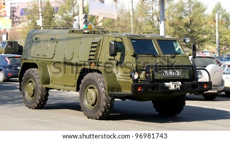 CHELYABINSK, RUSSIA - MAY 9: High-mobility multipurpose military vehicle GAZ-3937 \