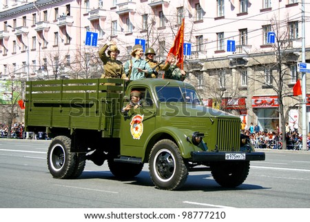 CHELYABINSK, RUSSIA - MAY 9: Soviet army truck GAZ-51 exhibited at the annual Victory Parade on May 9, 2011 in Chelyabinsk, Russia.