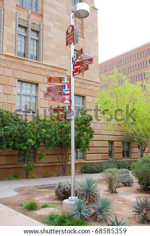 Phoenix Sister cities sign near Phoenix City Hall, Arizona