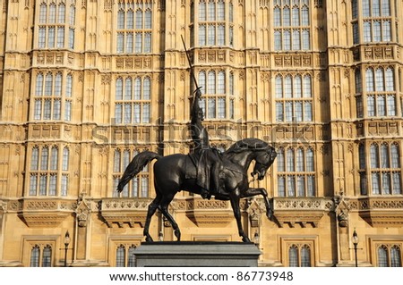 Statue of Richard The Lionheart outside the Houses of Parliament in London