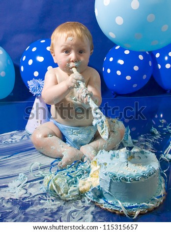  Birthday Cakes on Infant Boy S First Birthday Cake Smash Stock Photo 115315657