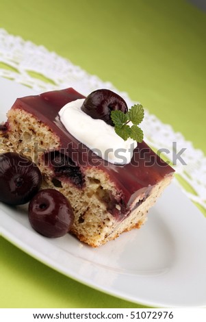 Cherry cake with jelly and sour cream