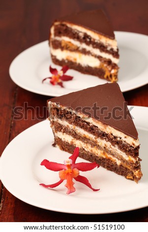 Chocolate cake with cheese and apricot jam