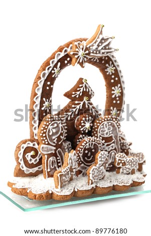 Christmas gingerbread nativity scene isolated on white background