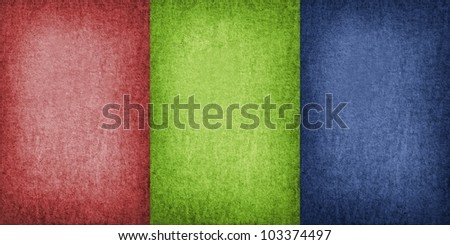 Abstract  grunge background - three colors textured pages. Red, green, blue - RGB