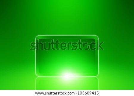 Abstract tablet PC, smartphone on green background with bright light