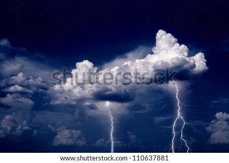 Nature force background - lightnings in stormy sky