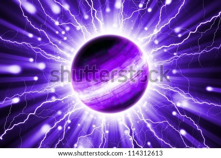 Abstract scientific background - planet with lightnings