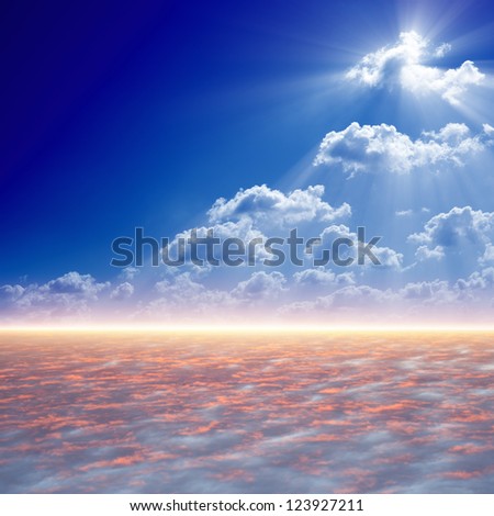Peaceful background - blue sky, bright sun, heaven