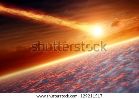Abstract scientific background - asteroid impact planet earth