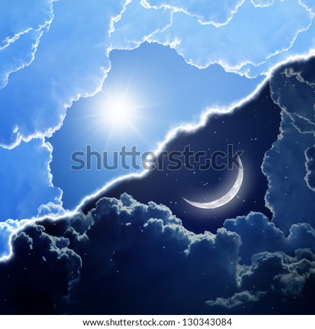 Abstract background - day and night, sun and moon, opposites. Elements of this image furnished by NASA