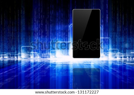 Abstract information technology background - tablet PC, smartphone, laptop on blue background