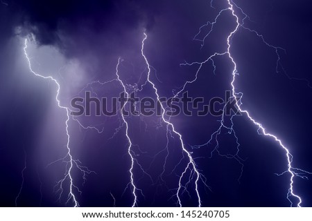 Nature force background - dark stormy sky with lightnings