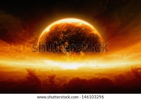 Abstract Apocalyptic Background - Burning And Exploding Planet Earth In Red Sky, Hell, End Of World. Elements Of This Image Furnished By Nasa