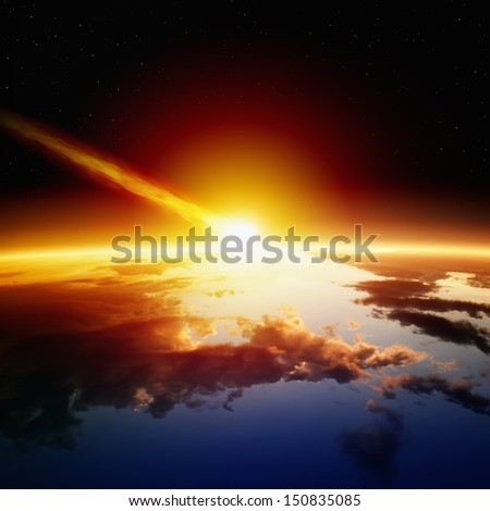 Abstract scientific background - asteroid impact planet earth