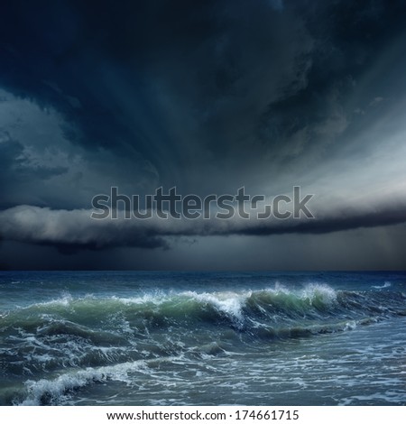 Nature Force Background - Dark Stormy Sky And Sea, Ocean, Climate Change, Stormy Weather, Weather Forecast