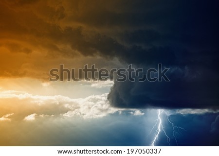 Nature force background - bright lightning from dark stormy sky