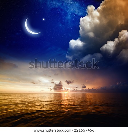 Islamic background with moon and stars. Elements of this image furnished by NASA