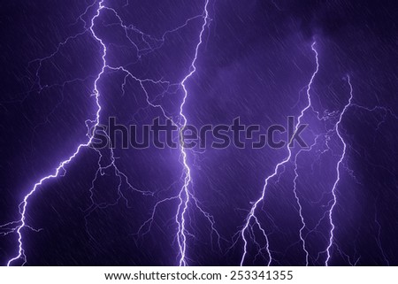 Nature force background - lightnings and rain in dark stormy s?y