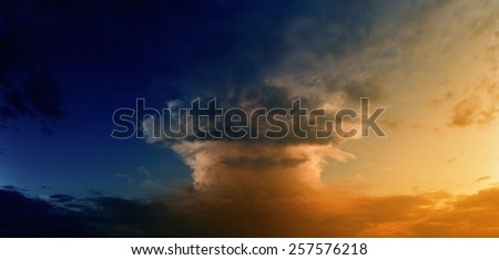 Big glowing mushroom cloud looks like nuclear bomb explosion