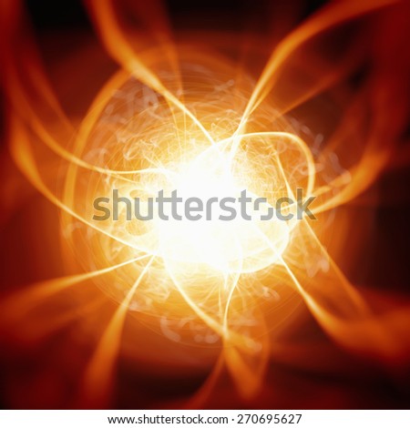 Abstract scientific background - concentrated energy, glowing plasma, scientific experiment, bright orange light