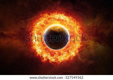 Dramatic scientific background - burning and exploding planet Earth in space, end of world. Elements of this image furnished by NASA nasa.gov