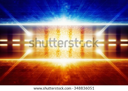 Abstract sci-fi background - bright red light, powerful explosion, glowing horizon. Elements of this image furnished by NASA nasa.gov